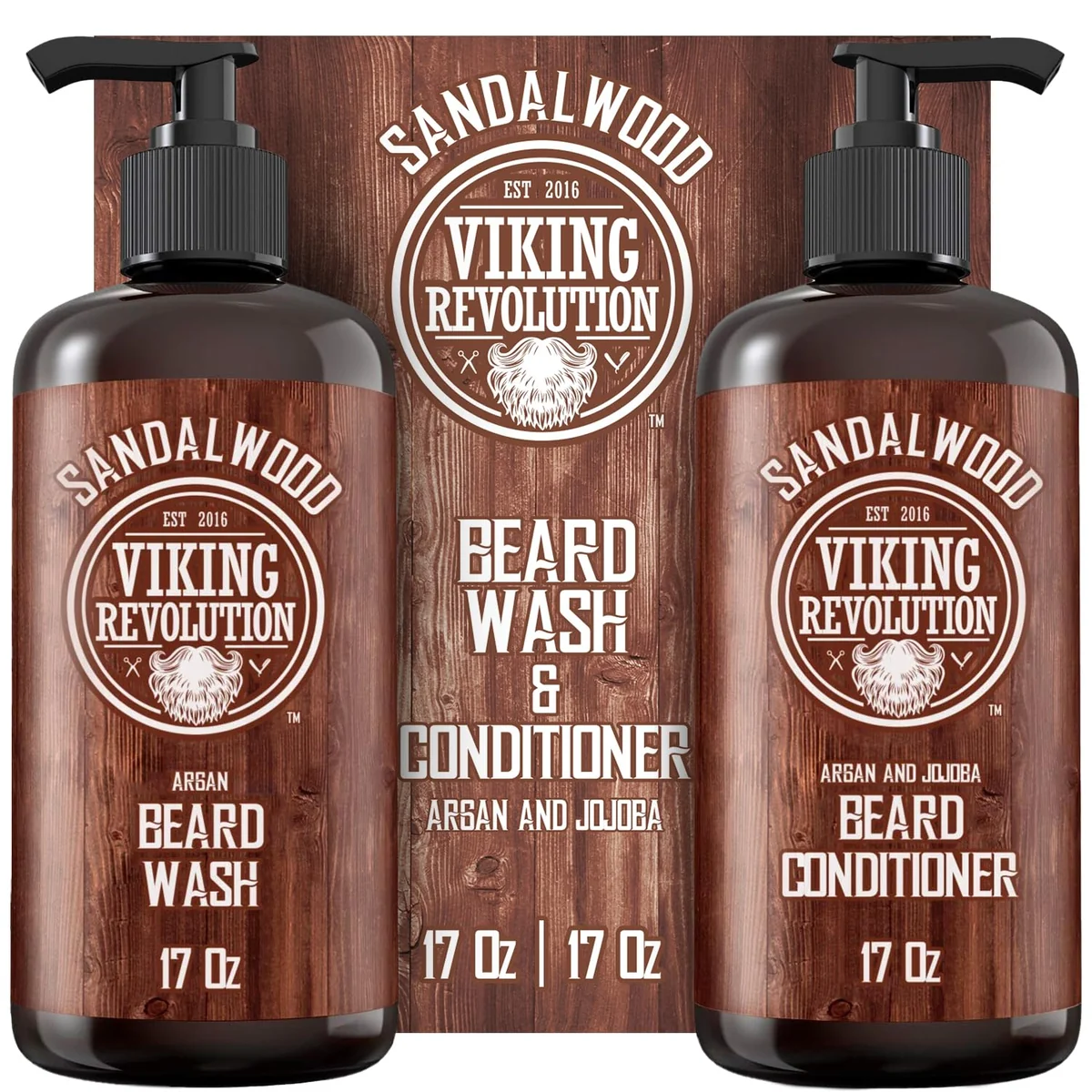 Viking Revolution Beard Wash & Beard Conditioner Set with Argan & Jojoba Oils
